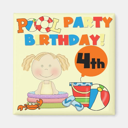 プールパーティー4th誕生日Tシャツとギフト マグネット (正面)