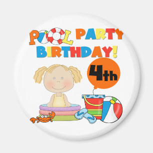 プールパーティー4th誕生日Tシャツとギフト マグネット