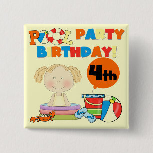 プールパーティー4th誕生日Tシャツとギフト 缶バッジ
