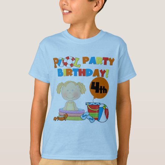 プールパーティー4th誕生日Tシャツとギフト Tシャツ (正面)