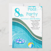 プールパーティー8バースデーパーティ招待状 (正面)