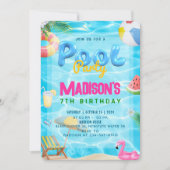 プールパーティー ウォータースプラッシュ 誕生日パーティー 招待状 (正面)