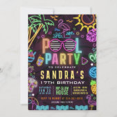 プールパーティー グロー 17歳の誕生日 編集可能な招待状 招待状 (正面)