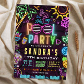プールパーティー グロー 17歳の誕生日 編集可能な招待状 招待状