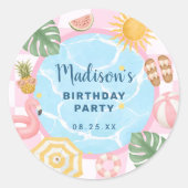プールパーティー サマーガール 誕生日 ラウンドシール (正面)