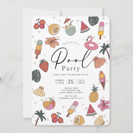 プールパーティー サマースイミング 大人 招待状 (正面)