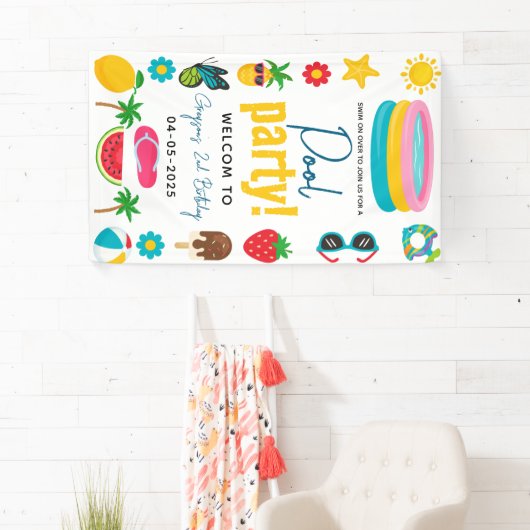 プールパーティー | サマーモダンをテーマにした誕生日 横断幕 (インサイチュ)