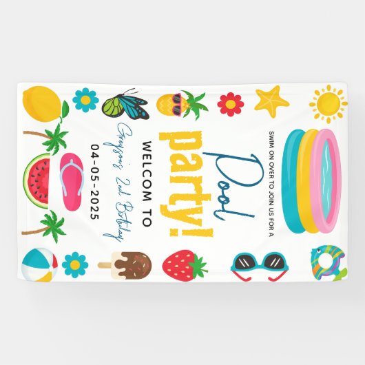 プールパーティー | サマーモダンをテーマにした誕生日 横断幕 (横)