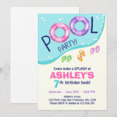 プールパーティー サマー ピンク ガール 誕生日 招待状 (正面/裏面)