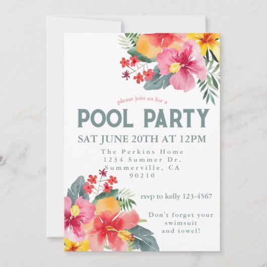 プールパーティー　サマーBBQ 招待状 (正面)
