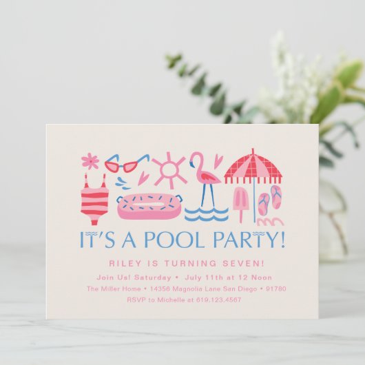 プールパーティー |スプラッシュパーティー | Swimパーティの招待状 招待状 (スタンド正面)