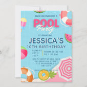 プールパーティー スプラッシュ スプラッシュ プール 誕生日 招待状 (正面)