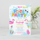 プールパーティー スプラッシュ 夏 ビーチ 誕生日  招待状 (スタンド正面)