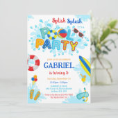 プールパーティー スプラッシュ 夏 ビーチ 誕生日 招待状 (スタンド正面)