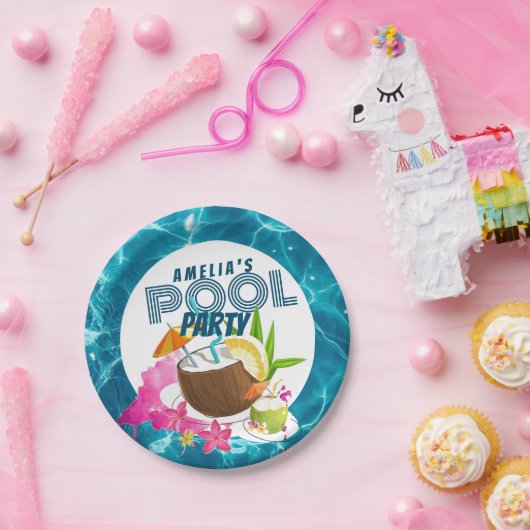 プールパーティー |トロピカルバースデーパーティービーチパーティー ペーパープレート (パーティー)