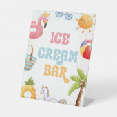 プールパーティー、ビーチ誕生日パーティーアイスクリームバー 台座サイン (正面)