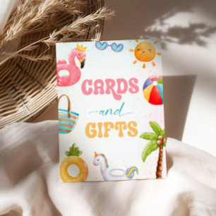 プールパーティー、ビーチ誕生日パーティーカードとギフト 台座サイン