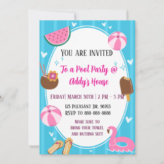 プールパーティー・ファン! 誕生日プールパーティー! 招待状