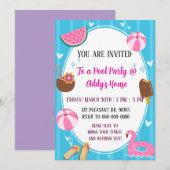 プールパーティー・ファン! 誕生日プールパーティー! 招待状 (正面/裏面)