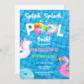 プールパーティー & フローティーズ 誕生日招待状, 女の子。 招待状 (正面/裏面)
