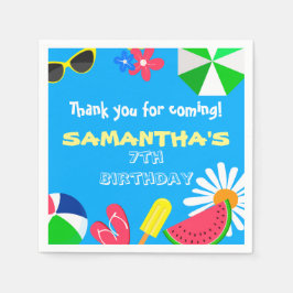 プールパーティー ブライトブルー カラー サマー バースデー ファン スタンダードカクテルナプキン