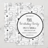 プールパーティー ブラック ホワイト カラー パターン 招待状 (正面/裏面)