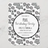 プールパーティー ブラック ホワイト カラー 水着 招待状 (正面/裏面)