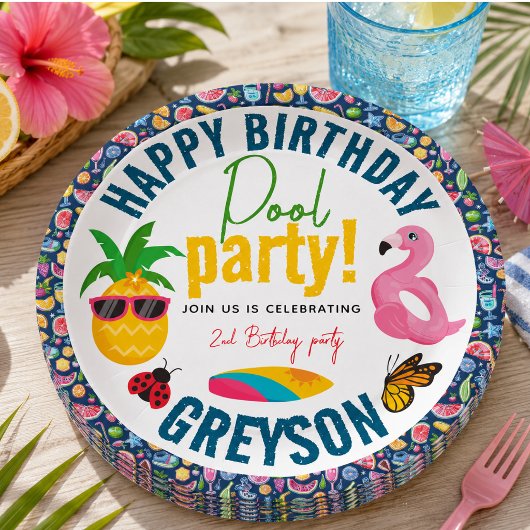 プールパーティー | モダンな夏の誕生日会 ペーパープレート