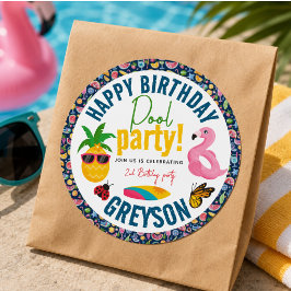 プールパーティー | モダンな夏の誕生日会 ラウンドシール