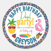 プールパーティー | モダンな夏の誕生日会 ラウンドシール (正面)