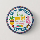 プールパーティー | モダンな夏の誕生日会 缶バッジ (正面)