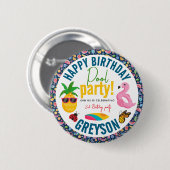 プールパーティー | モダンな夏の誕生日会 缶バッジ (正面&裏面)