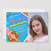 プールパーティー – 写真と女の子招待状 招待状 (正面)