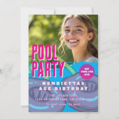 プールパーティー 写真付き 誕生日 インビテーション QR RSVP (正面)