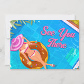 プールパーティー - 写真招待の女の子 招待状 (裏面)