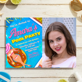 プールパーティー - 写真招待の女の子 招待状