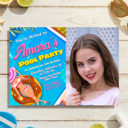 プールパーティー - 写真招待の女の子 招待状
