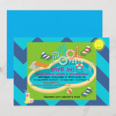 プールパーティー 夏の楽しい 大人 子供 誕生日 招待状 (正面/裏面)