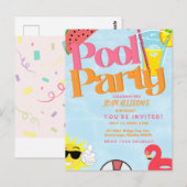 プールパーティー 夏の誕生日 招待状 スイカ (正面/裏面)