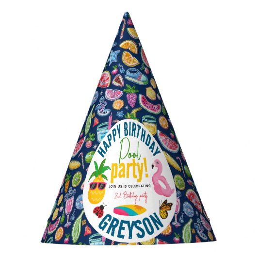 プールパーティー |夏モダンをテーマにした誕生日パーティー パーティーハット (正面)