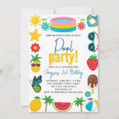 プールパーティー |夏モダンをテーマにした誕生日パーティー 招待状 (正面)