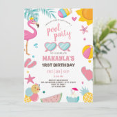 プールパーティー |夏モダンをテーマにした誕生日パーティー 招待状 (スタンド正面)