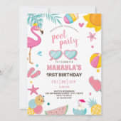 プールパーティー |夏モダンをテーマにした誕生日パーティー 招待状 (正面)