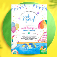 プールパーティー 夏季 ビーチ キッズ 誕生日 インビテーション