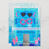 プールパーティー 夏 クールなプールの輝き 招待状 (正面/裏面)