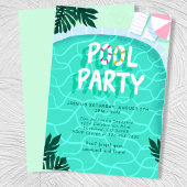 プールパーティー 夏 現代的 トロピカル おしゃれ ファン 楽しい クール 招待状