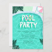 プールパーティー 夏 現代的 トロピカル おしゃれ ファン 楽しい クール 招待状 (正面)