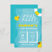 プールパーティー – 子供をテーマにした誕生日パーティーの招待状 招待状 (正面/裏面)