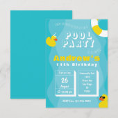 プールパーティー - 子供向けの誕生日パーティー招待状 招待状 (正面/裏面)