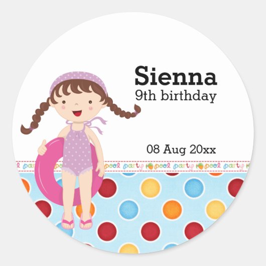 プールパーティー（少女） ラウンドシール (正面)